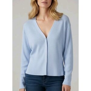 ASTR the Label Blue Ribbed Hook-and-Eye Cardigan Top